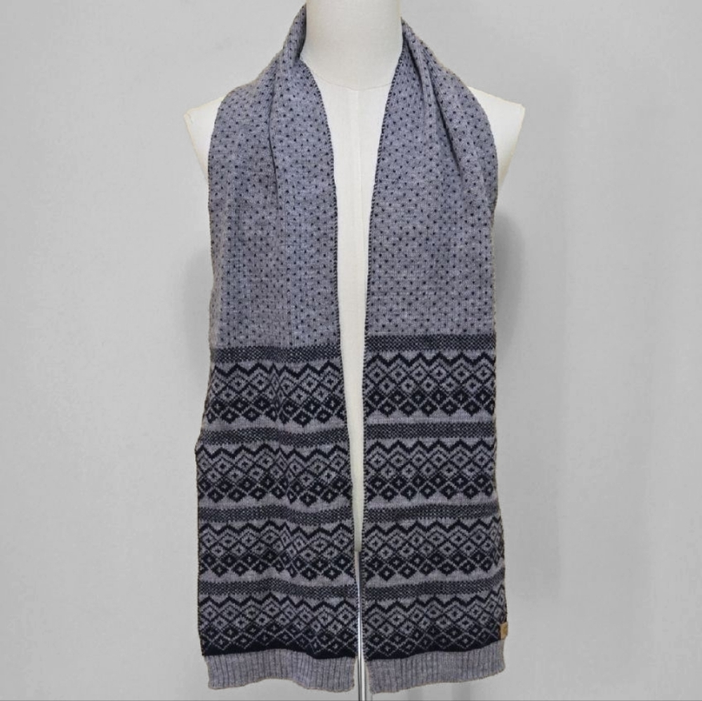 Icewear‎ Vidar Warm Wool Scarf Iceland Fair Isle Gray Navy Reversible Maxwin